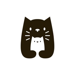 cat mom and son negative space logo vector icon illustration