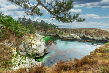 China Cove, Beach in Point Lobos State Natural Reserve, with rock and geological formations along the rugged Big Sur coastline, near Carmel and Monterey, CA. on the California Central Coast.
