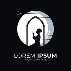 Kids Praying On The Moon Logo Design Inspiration