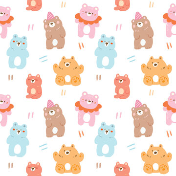 Seamless Pattern with Cute Bear Illustration Design on White Background