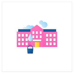 School cleaning flat icon. Cleanup rooms. Classroom disinfection. Safety space and preventative measures. Cleaning service concept. 3d vector illustration