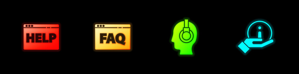 Set Browser help, FAQ, Support operator in touch and Information icon. Vector.
