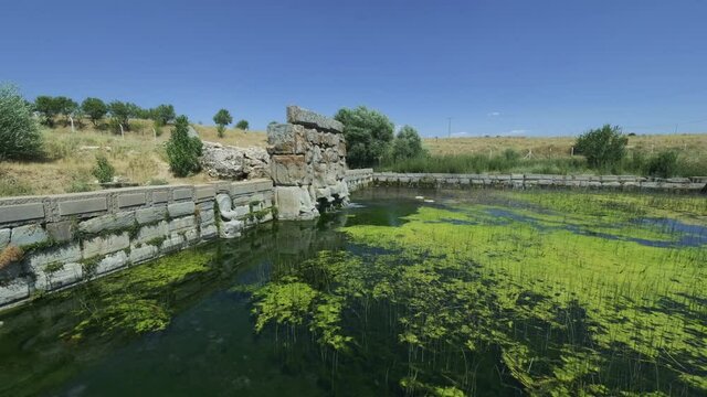 The Lilac Spring( Eflatun Pınarı) Konya. Turkey. It is a mound containing Late Hittite ruins dating to 1300 BC and three monuments that preserve their original form.  hitit fountain
