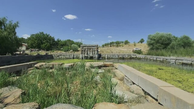 The Lilac Spring( Eflatun Pınarı) Konya. Turkey. It is a mound containing Late Hittite ruins dating to 1300 BC and three monuments that preserve their original form.  hitit fountain