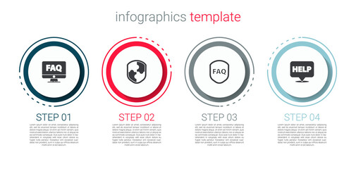 Set Computer monitor and FAQ, Shield, with text and Speech bubble Help. Business infographic template. Vector.