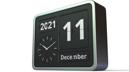 December 11 date on the flip clock calendar, 3d animation