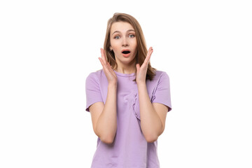 Fototapeta premium astonished girl shouting wow with open mouth, isolated on white background