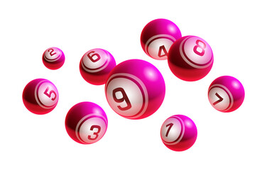 Pink Lottery Bingo Balls From 1 to 9 Isolated on White Background