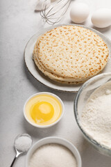 Ingredients for making pancakes for Shrovetide