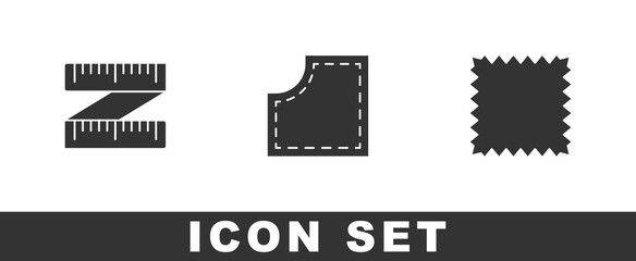 Set Tape measure, Sewing Pattern and Leather icon. Vector.