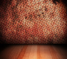 room with brick wall and wooden floor