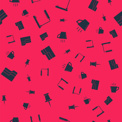 Obraz premium Set Push pin, Table lamp, Document folder and Coffee cup on seamless pattern. Vector.