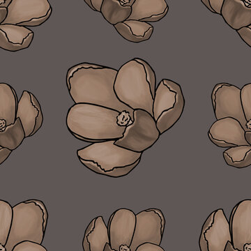 Seamless pattern with crocus illustration in cepia, great design for any purposes. Greeting minimalistic card design. Art element. textile and fabric