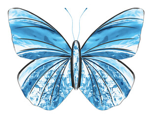 Created from water splash. Art blue butterfly isolated on white background