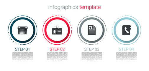 Set Calendar, Identification badge, Resume and Address book. Business infographic template. Vector.