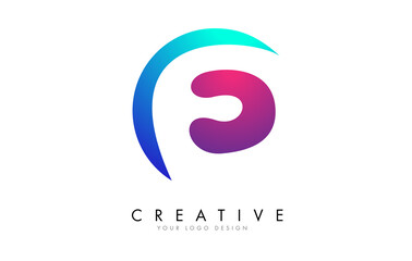 Fototapeta premium Colorful F Letter Logo Design with a Creative Cuts and Gradient Blue and Pink Rounded Background.