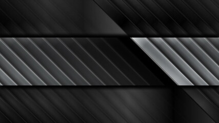 Geometric tech black glossy and silver metallic stripes background