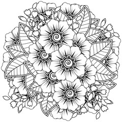 Mehndi flower decoration in ethnic oriental, indian style. doodle ornament. outline hand draw illustration. coloring book page.