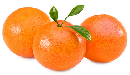 orange fruit with green leaves isolated on white background. healthy food. clipping path