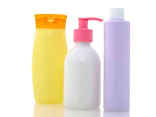 Containers for gel and shampoo  isolated on white