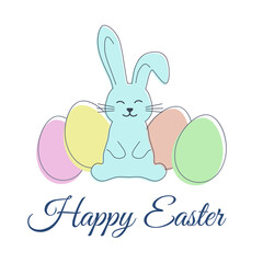 Happy Easter greeting card with colorful eggs and bunny