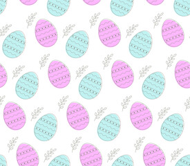 Easter eggs pattern on white background. Seamless pattern for paper, banners, cover, templates, greeting cards.