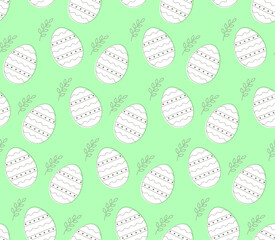 Easter eggs pattern on green background. Seamless pattern for paper, banners, cover, templates, greeting cards.