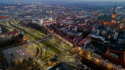 Poland, Szczecin 03/03/2021. Panorama of the city, view from the drone. The photo shows the view of the old town and the cathedral