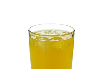 Glass of orange soda isolated on white background
