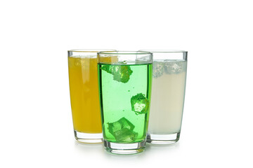 Glasses of different soda isolated on white background