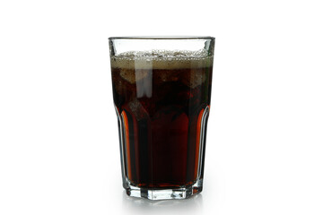 Glass of cola and ice cubes isolated on white background
