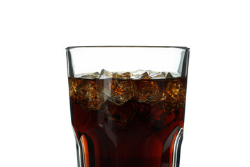 Glass of cola and ice cubes isolated on white background