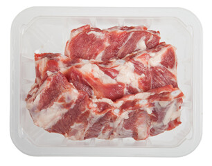 The pork edges in box isolated on white background.