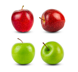 Group of red and green ripe apple fruit isolated on white background, clipping path