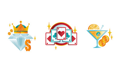 Casino and Gambling Symbols Collection Flat Vector Illustration on White Background