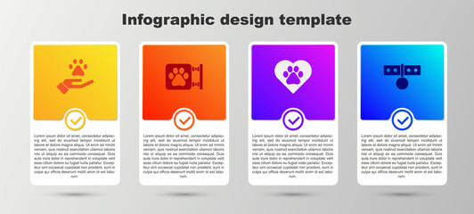 Set Hands with animals footprint, Veterinary clinic, Heart and Collar name tag. Business infographic template. Vector.