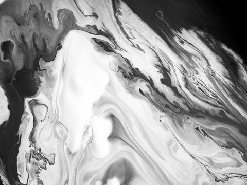 Black and white acrylic paint texture with abstract organic shapes for creative designs
