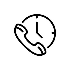 Service or support symbol. Phone call and time icon vector illustration in outline style