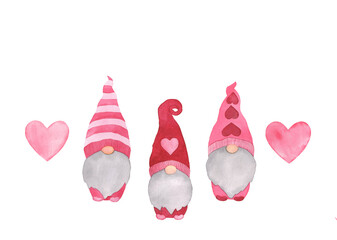 Watercolor Valentine's Scandinavian Pink Gnomes Hearts illustration