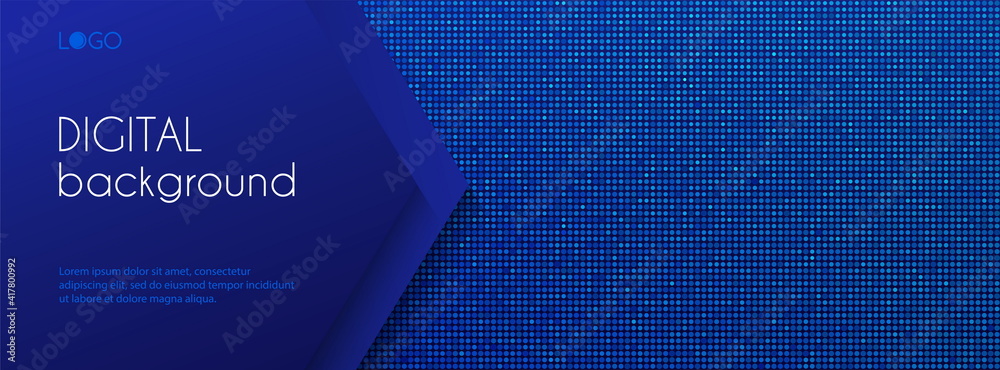 Poster digital long banner template. abstract vector dark blue dotted background with copy space for text. 