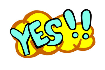 Vector Hand Draw Sketch Yes with Exclamation sign, Red and Yellow Isolated on White