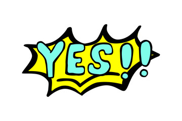 Vector Hand Draw Sketch Yes with Exclamation sign, Red and Yellow Isolated on White