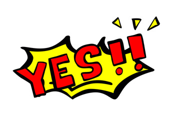 Vector Hand Draw Sketch Yes with Exclamation sign, Red and Yellow Isolated on White