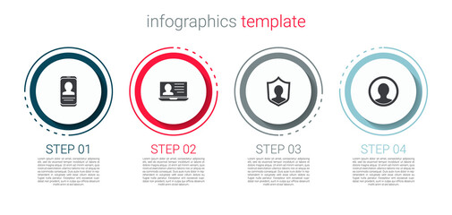 Set Mobile with resume, Laptop, User protection and Create account screen. Business infographic template. Vector.