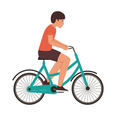 Fototapeta premium Flat vector illustration of a guy riding a bike