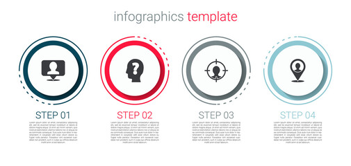Set Location with person, Head question mark, hunting and . Business infographic template. Vector.