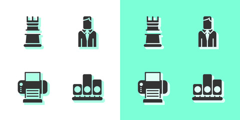 Set Ranking star, Business strategy, Printer and Worker icon. Vector.