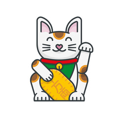 Japanese Lucky Cat Maneki-Neko isolated vector illustration for Global Cat Day on October 16
