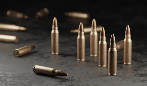 Many bullets on floor. Military concept. 3D rendered illustration.