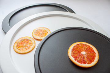 Red blood orange slice isolated on white background as package design element